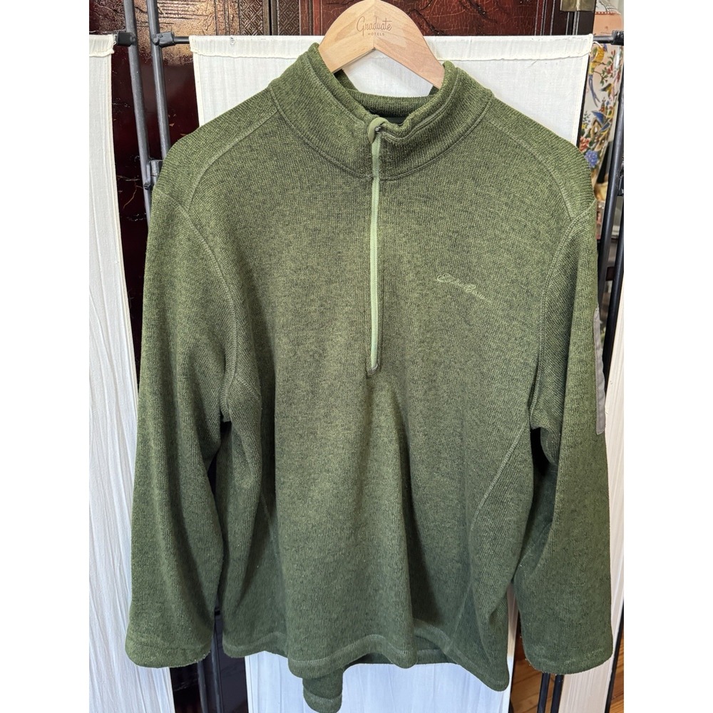 Eddie Bauer Men's XL Green Quarter Zip Fleece Pullover Outdoor Hiking Sweater